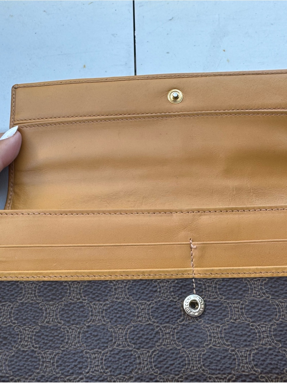 Celine Brown & Tan Continental Wallet with Emblem Patch - Picture 3 of 6